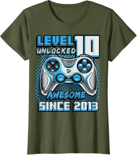 Vista 65 de Level 10 Unlocked Awesome 2013 Video Game 10th Birthday Boy T-Shirt, Negro
