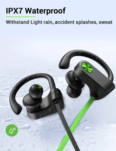 Vista 5 de Stiive Auriculares Bluetooth 5.3 inalámbricos IPX7 impermeables con micrófono, estéreo a prueba de sudor, auriculares con cancelación de ruido