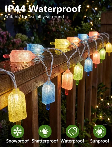 Vista 2 de Guirnalda de 10 luces LED con forma de paleta, helado multicolor con 10 mini bombillas LED, luces de hadas para interiores y exteriores