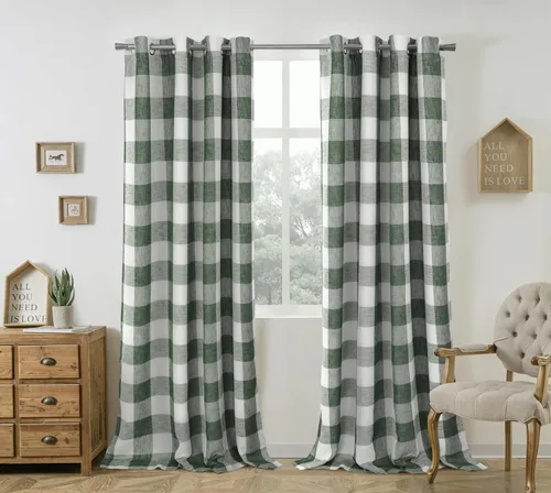 Vista 23 de Cortinas de cuadros de búfalo DriftAway a cuadros negro y blanco extralargas con tratamiento ojo de sargento para dormitorio y sala de estar