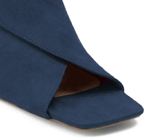 Vista 5 de LEHOOR Botines de tacón grueso para mujer, con puntera abierta, de gamuza, con corte lateral, puntera abierta, cuadrada, de 2 pulgadas, tacón medio
