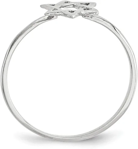 Vista 2 de Anillo sólido de oro blanco de 14 quilates con estrella de David Lucky Jewish