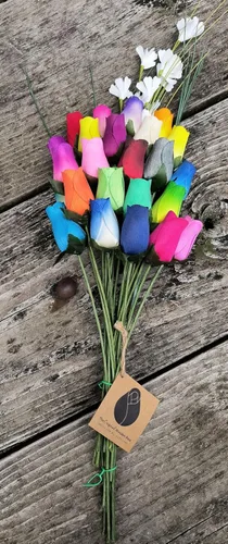 Vista 6 de Ramo con 2 docenas de rosas de madera de 24 colores mezclados, pimpollo artificial