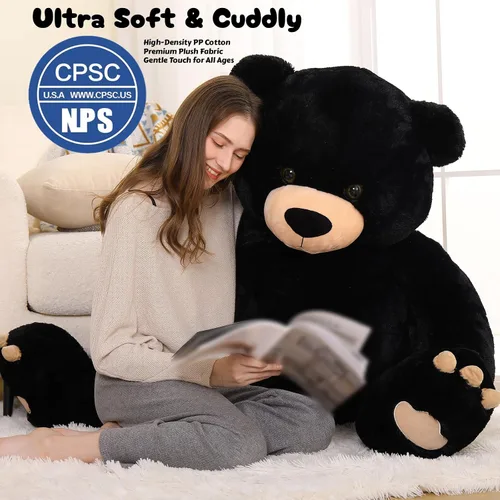Vista 4 de MorisMos Oso de peluche gigante de 5 pies, 59 pulgadas, oso de peluche negro grande para decoración de fiesta de baby shower, regalo de animal