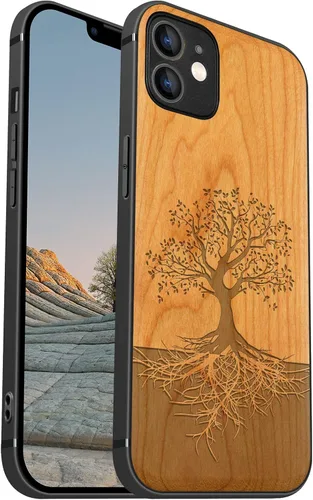 Vista 19 de Carveit Funda de madera para iPhone 12, árbol con raíces - Blackwood) Blackwood-12