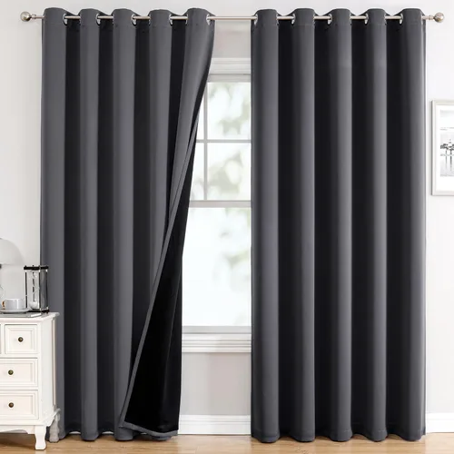 Vista 91 de ChrisDowa Cortinas 100% opacas de 63 pulgadas de largo para dormitorio con forro negro, 2 capas gruesas totalmente opacas con aislamiento térmico
