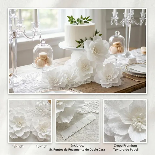 Vista 2 de ANSOMO Flores de papel blanco 3D decoración de pared decoraciones de fiesta