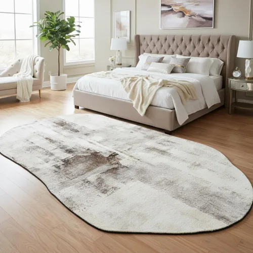 Vista 6 de Alfombra moderna con forma abstracta beige para sala de estar, dormitorio, comedor, contemporánea, lavable, de 2 x 3 pulgadas, decoración