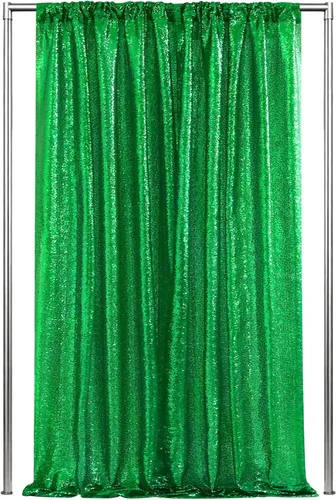 Vista 102 de Cortinas de fondo de lentejuelas con purpurina azul bebé, 2 piezas de 2 x 8 pies, telón de fondo de fiesta de baby shower para niños, hermosas