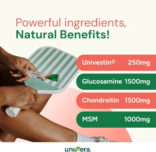 Vista 6 de Glucosamine, Chondroitin, MSM with Univestin Joint Support Powder Drink Mix for Mobility & Flexibility Raspberry Flavor 30-Day Supply