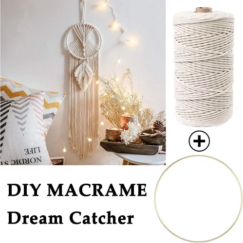 Vista 7 de Kits de macramé de 119 piezas para principiantes de 0.118 in x 109 yardas, cuerda de macramé de algodón natural con 100 cuentas de madera, 10