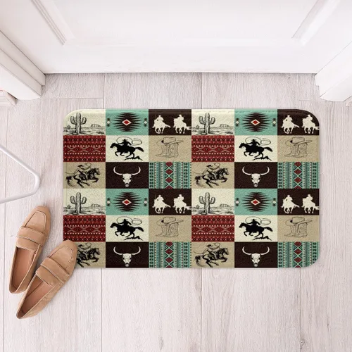 Vista 12 de Feelyou Aztec Bathroom Rugs Aztec Southwestern Printed Bath Mats for Bathroom Bohemian Bath Rugs for Shower Tub Cowboy Cowgirl Bathroom Accossories