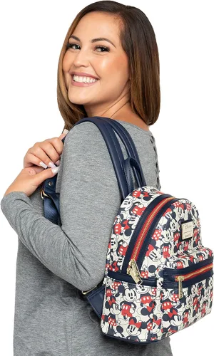 Vista 6 de Loungefly Disney Mickey Minnie Mouse Mini Mochila Bolso AOP Rojo Marino marino