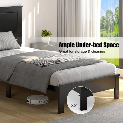 Vista 5 de KOMFOTT Armazón de Cama de Plataforma de Madera Tamaño Twin con Cabecero, Cama de Plataforma de Madera de Mediados del Siglo con Soporte de Listones