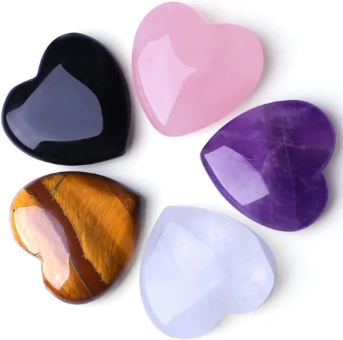 Vista 11 de QINJIEJIE Juego de 10 piedras curativas de corazón, cuarzo rosa, amatista, piedra de amor pulida, palma, piedras preciosas naturales, al por mayor