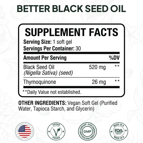 Vista 2 de Organics Ocean Better Black Seed Oil prensado en frío, aceite puro de nigella sativa para apoyo inmunológico, 5% de timoquinona, apoya la memoria