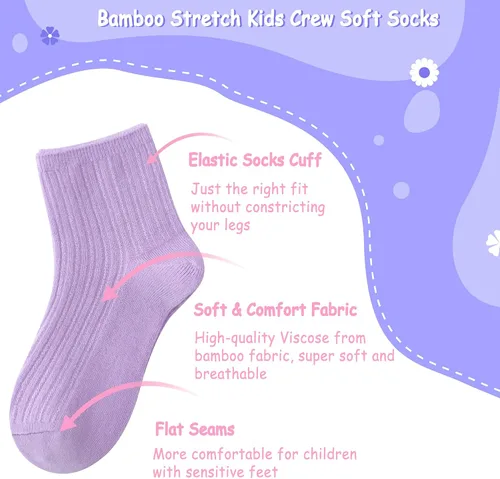 Vista 2 de SERISIMPLE Calcetines elásticos de bambú para niños y niñas, tobilleras, transpirables, 5 pares