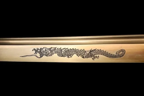Vista 4 de Katana dorada hecha a mano, espada samurái japonesa 1095 de arcilla de acero templada, hoja de afeitar de espiga completa, afilada, regalos para él