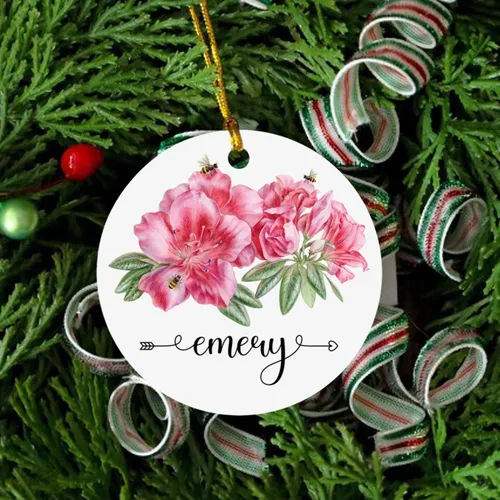 Vista 5 de Adorno personalizado de flor de azalea para la primera Navidad, adorno personalizado de Azalea 1ª Navidad, recuerdo de flores para amigos, regalo