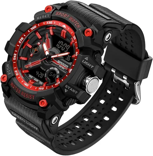 Vista 2 de KXAITO Men's Analog Sports Watch Military Watch Outdoor LED Stopwatch Digital Electronic Large Dual Display Waterproof Tactical Army Wrist Watches