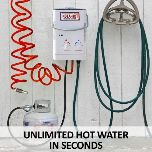 Vista 2 de Sistema de lavado equino portátil original Máxima comodidad con agua caliente instantánea Caballo cómodo y sin estrés