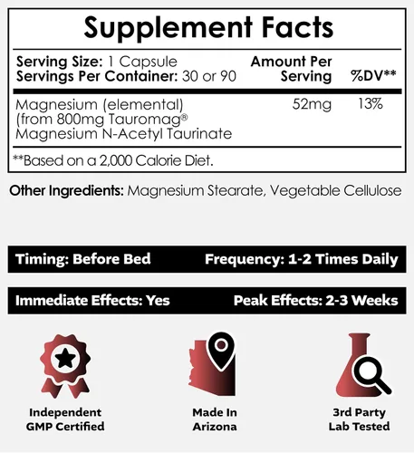 Vista 2 de Nootropics Depot Tauromag Cápsulas 800 mg de magnesio N-acetil taurinato 30