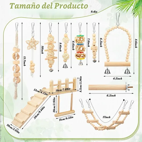 Vista 2 de 10 piezas de juguetes de pájaros para periquitos jaula accesorios loro swing juguetes
