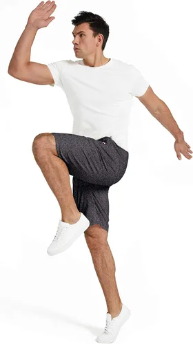 Vista 3 de KUYIGO Pantalones cortos casuales con cordón para hombre, bolsillos con cremallera, cintura elástica, pantalones cortos de playa grandes y altos
