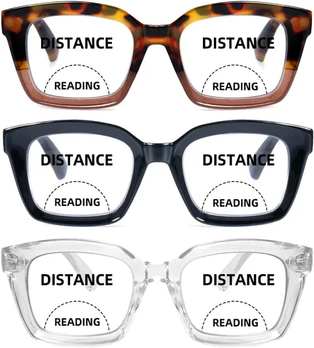 Vista 13 de HIYANJN 3 Pack Progressive Multifocal Reading Glasses for Women Men Square style Blue Light Blocking Spring Hinger Readers