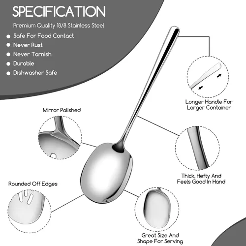 Vista 3 de SOLEADER Juego de cucharas de servir extra grandes de 12 piezas, cuchara de servir ranurada de acero inoxidable grado alimenticio 18/8 de 30,5 cm