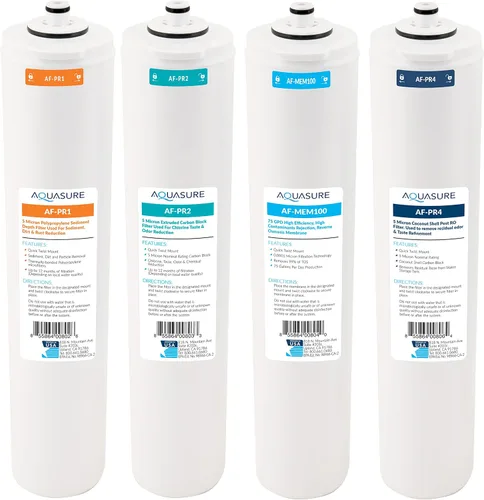 Vista 4 de Aquasure Serie Premier Juego de Cartuchos de Reemplazo de Filtro de Agua Etapa 1 Sedimento & Etapa 2 Bloque de Carbón AF-PRE12, para Sistema
