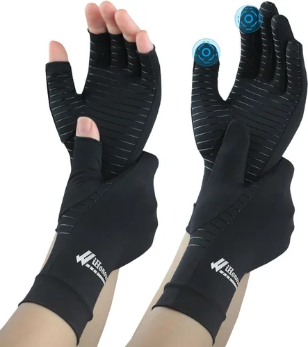 Vista 11 de 2 pares de guantes de cobre para artritis, alivio del dolor, artrosis reumatoide, túnel carpiano, guantes de cobre sin dedos para escribir, trabajo