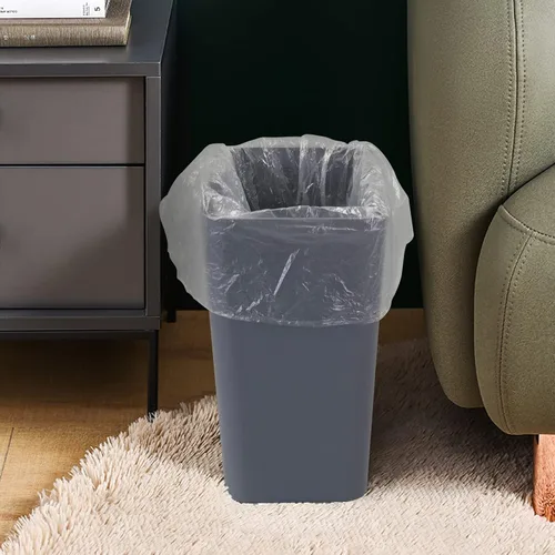 Vista 5 de Paquete de 3 cubos de basura grises de 4.5 galones, contenedor de basura Construcción de plástico resistente, forma rectangular que ahorra