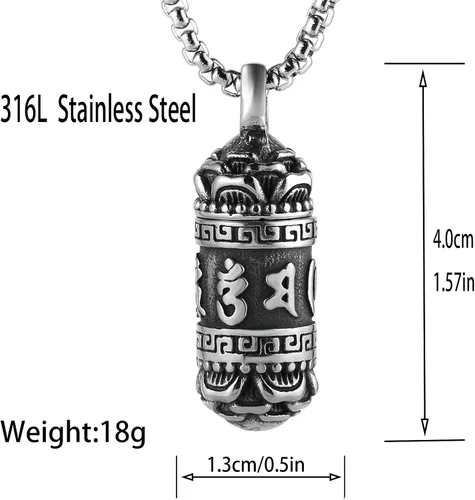 Vista 2 de STWTR Colgante de acero inoxidable de meditación budista tibetana con colgante conmemorativo de cremación para cenizas, collar para hombre y mujer
