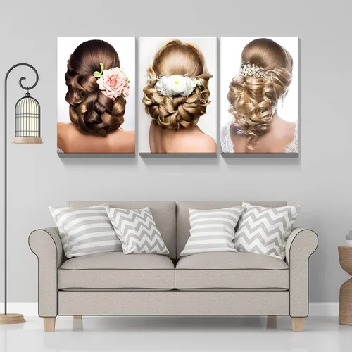 Vista 5 de Denozer - Póster de 3 paneles para decoración de pared de peluquería y peluquería, impresiones artísticas enmarcadas, pinturas de peluquería