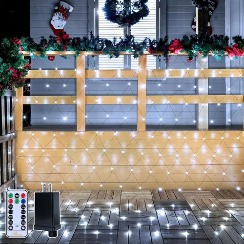 Vista 12 de Ollny - Luces de red para exteriores de 10 x 7 pies, 210 luces LED de cable transparente conectables, luces de red de Navidad con 8 modos, IP67