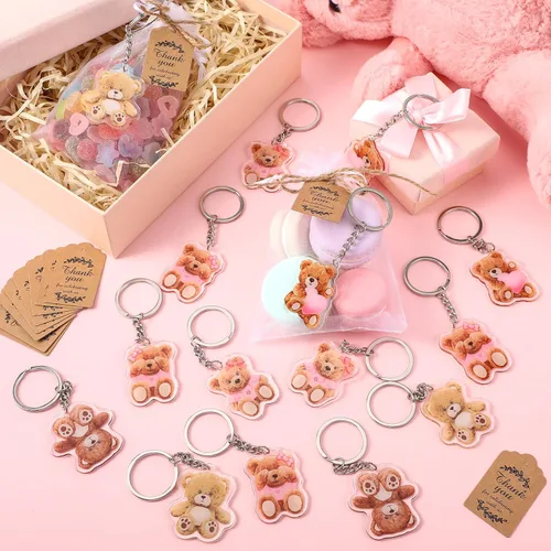 Vista 6 de Wettarn Juego de 50 regalos de oso para baby shower, regalos de fiesta de baby shower, recuerdos de devolución para invitados, incluye llaveros
