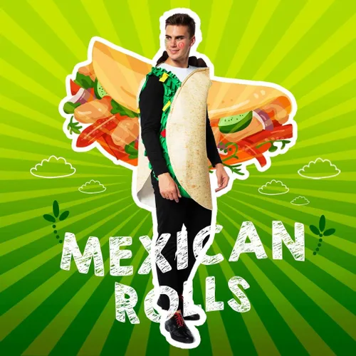 Vista 6 de ReneeCho Disfraz de taco para adulto de Halloween Burrito Food Outfit Deluxe Set Up
