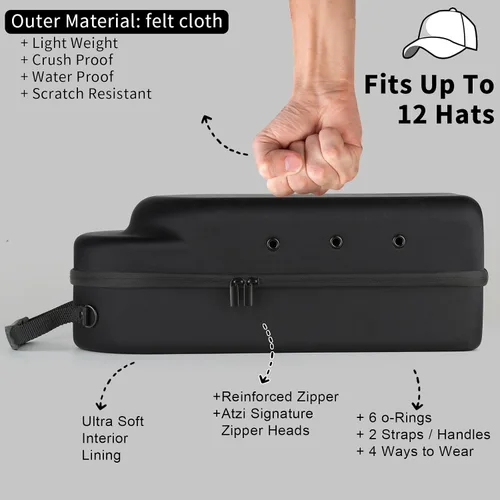 Vista 4 de GERMUN Funda rígida para gorra de béisbol, funda de viaje con correa ajustable para el hombro, funda para 12 gorras de béisbol, perfecta para viajes
