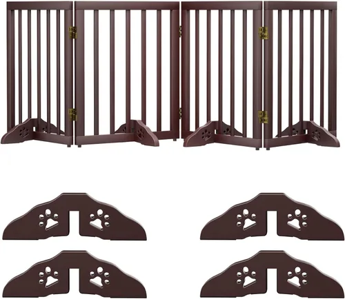 Vista 29 de Semiocthome Puertas de bambú para perros para interiores, puertas independientes de 2 paneles para cachorros para la casa con 2 soportes de metal