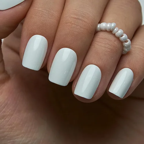 Vista 59 de CurvLife - Uñas postizas cuadradas cortas a presión, color blanco brillante Cuadrado Gradiente Blanco