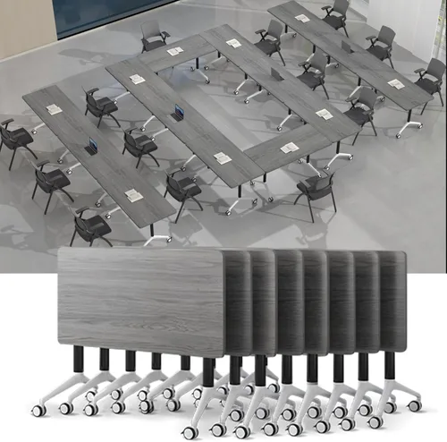 Vista 10 de Mesa de conferencias con tapa abatible, mesa modular plegable para sala de conferencias con ruedas, mesa de sala de reuniones con ruedas, moderna
