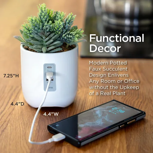Vista 5 de iHome PowerPlant - Estación de carga, suculentas falsas con estación de carga USB para iPhone, Android y más, color blanco (iPP45)