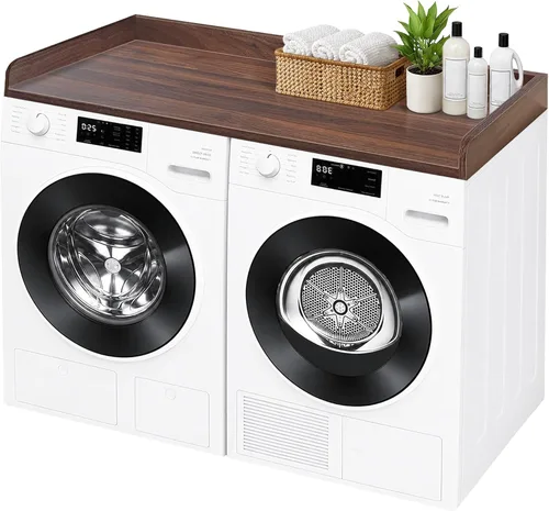 Vista 8 de Royxen Encimera de lavandería de madera maciza, encimera para todas las lavadora y secadora de carga frontal, espacio adicional para lavandería