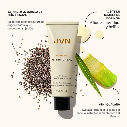 Vista 2 de JVN No Heat - Crema completa de secado al aire, 2 onzas líquidas, tamaño de viaje, crema suavizante para el cabello mejora tu textura natural, crema