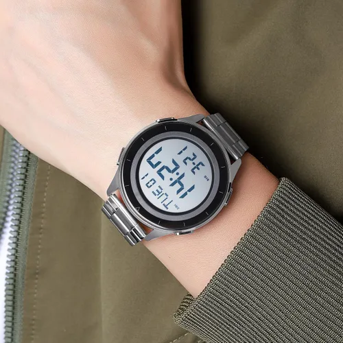 Vista 5 de Reginald Relojes para hombres Multifunción impermeable Reloj digital LED de pantalla grande Reloj digital cronógrafo de acero inoxidable Reloj
