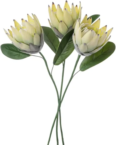 Vista 11 de Flores artificiales de seda falsa, Protea Cynaroides, arreglos florales de plástico, ramo de decoración para centros de mesa de boda, 3 piezas