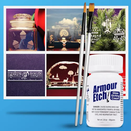 Vista 7 de Crema para Grabado de Vidrio Armour Etch - Tamaño Inicial de 2.8oz - Incluye Pinceles de Aplicación Moshify