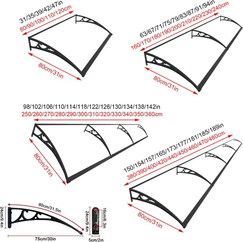 Vista 10 de Toldo transparente para ventana, toldo para puerta, resistente a los impactos, para puerta de ventana de patio, 60/80/100/47.2 in, cubierta