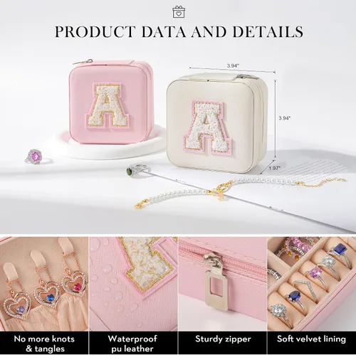Vista 5 de Joyero de viaje para niñas y mujeres Estuche de joyería personalizado Regalos para hija de mamá papá, regalos para niñas adolescentes, caja